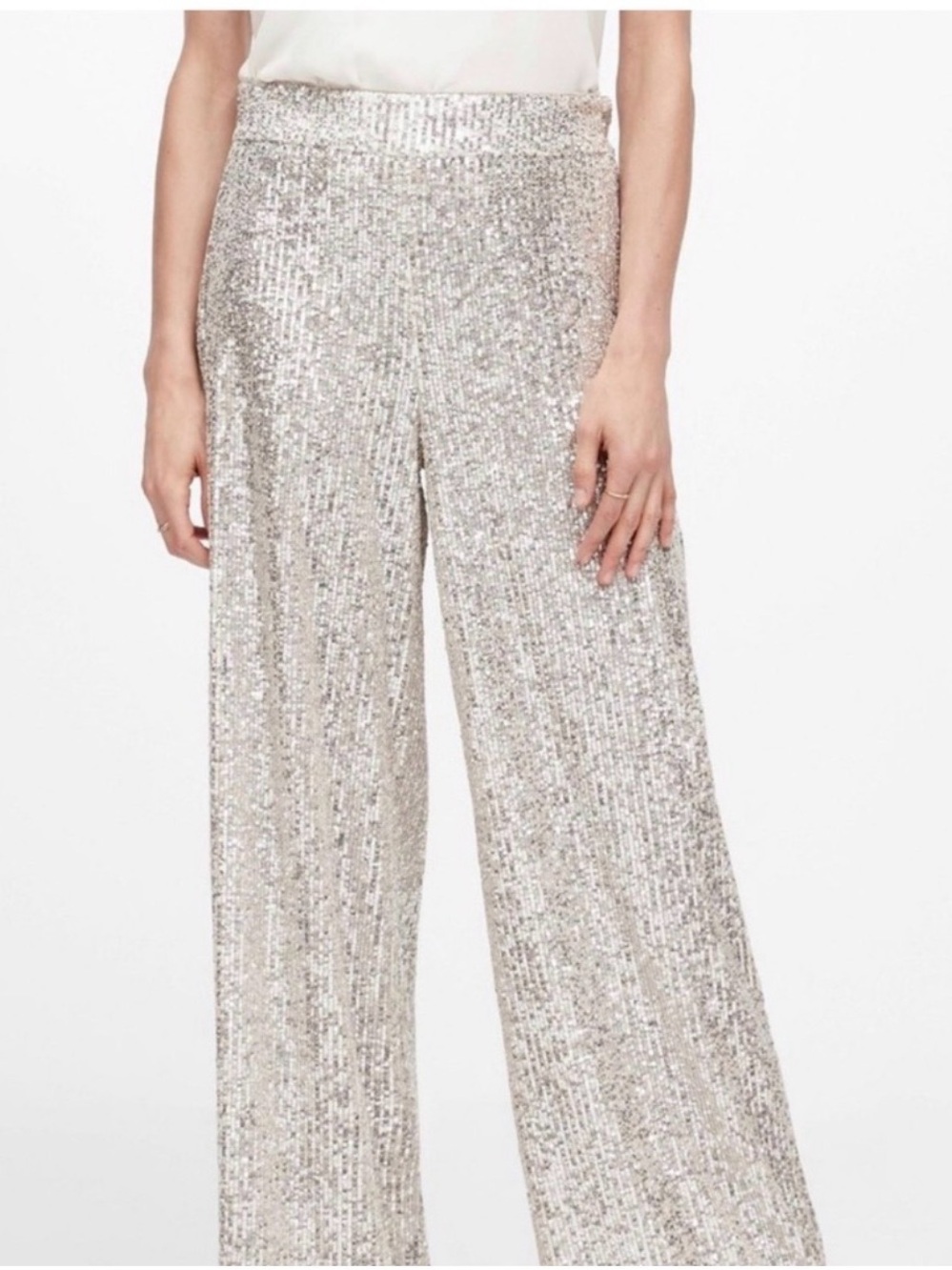 NWT Banana Republic Sequin Wide-Leg Pants - Silver Size Large